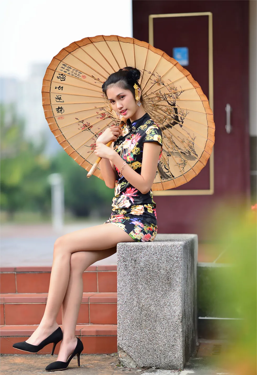 [Mzsock] NO.191 Chen Mengxin short cheongsam high heels beautiful legs street photography#[100P]-1